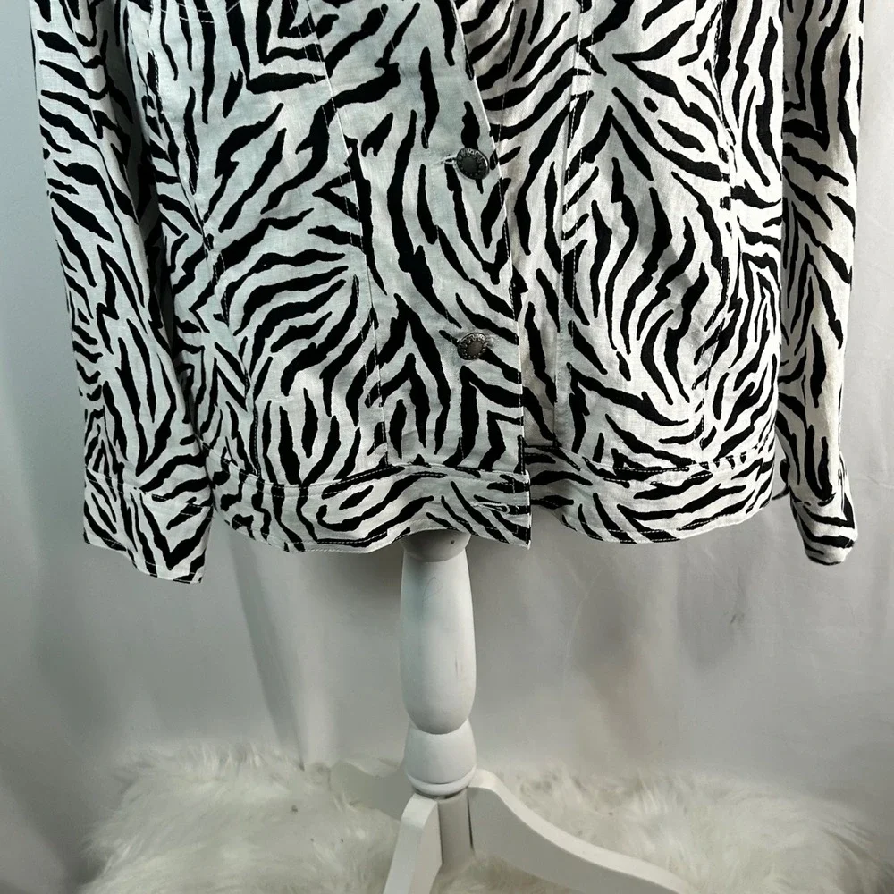 Lucy & Laurel Woman Zebra Print 100% Linen Jacket Black White Plus Size 1X‎ - Picture 4 of 9
